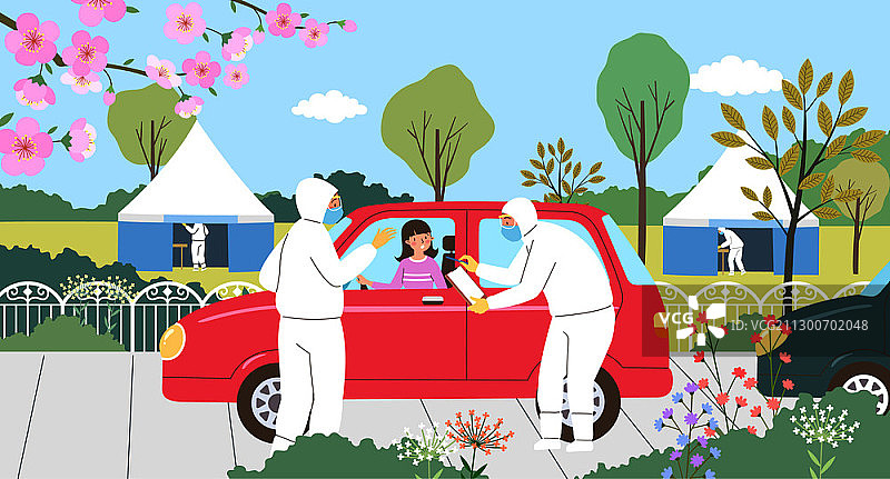 通过免下车方式接受治疗的矢量插图图片素材