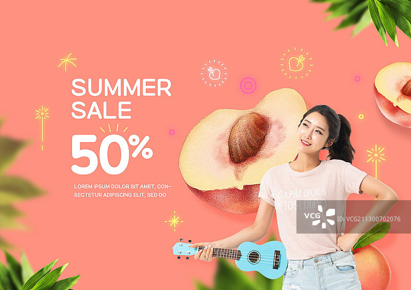 夏季促销合成图，韩国模特图片素材