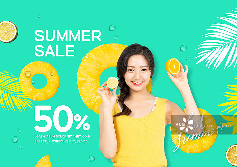 夏季促销合成图，韩国模特图片素材