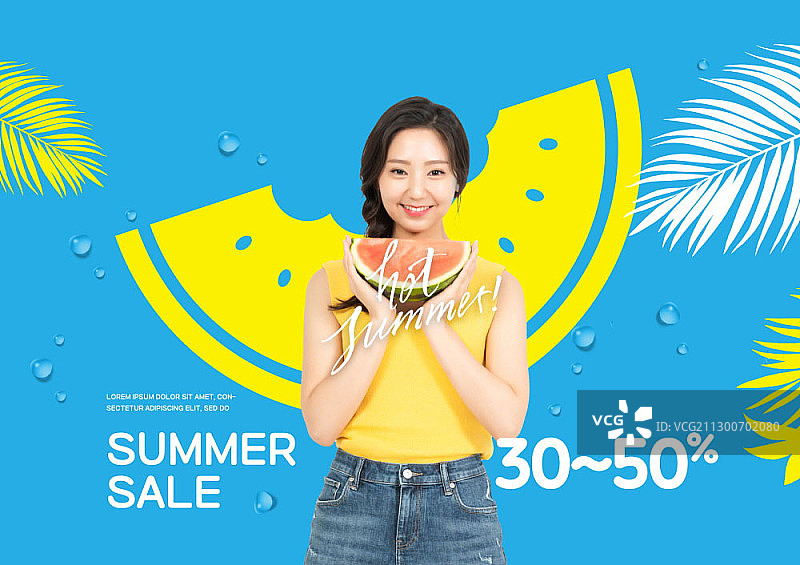 夏季促销合成图，韩国模特图片素材
