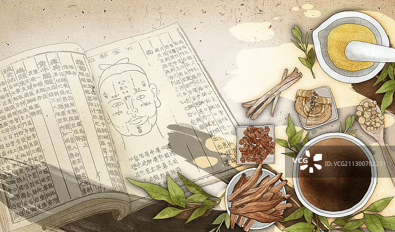 草药成分与书籍图片素材