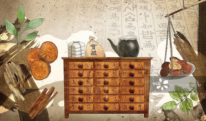 草药成分和抽屉图片素材