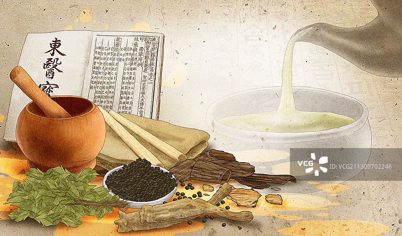草药成分和液体药物图片素材