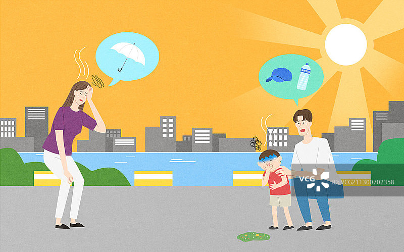 女人和男孩因高温感到头晕图片素材