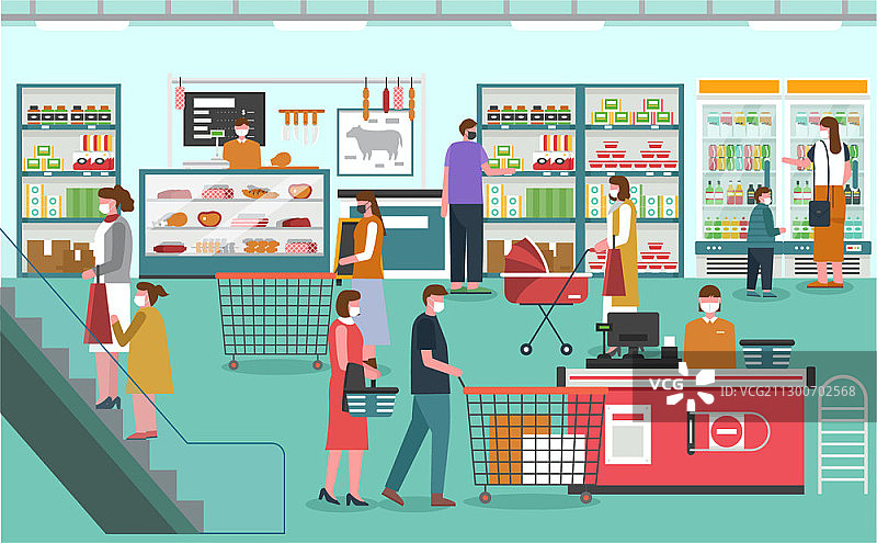 人们在商场戴口罩的矢量图图片素材