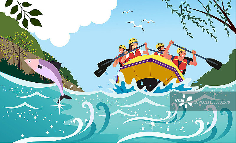多人漂流矢量插画图片素材