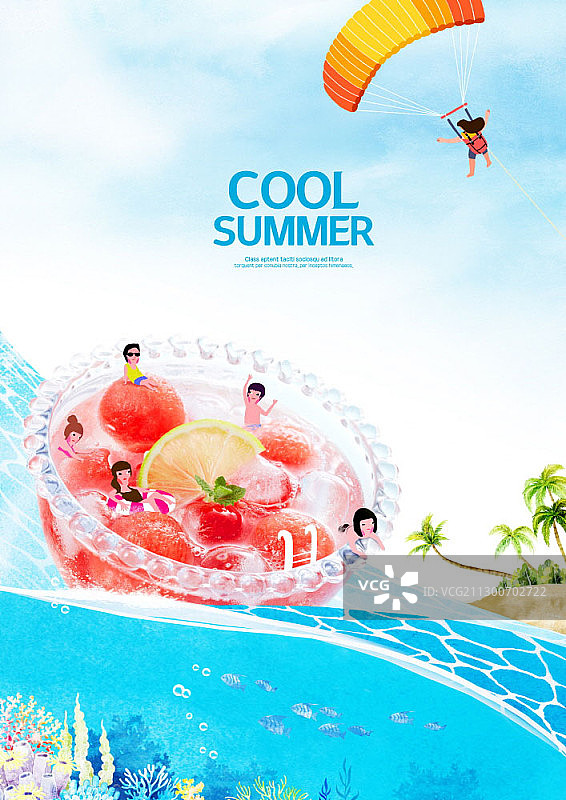 人们在西瓜果汁中游泳的合成图图片素材