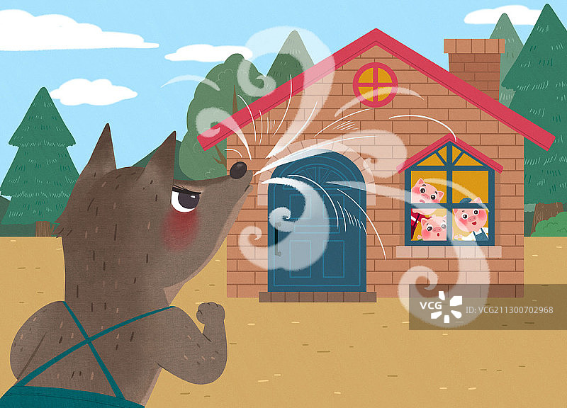 三只小猪的童话插画图片素材