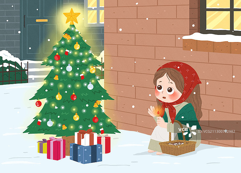 卖火柴的小女孩童话插画图片素材