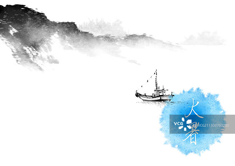 渔船海景水墨画图片素材