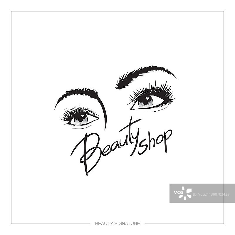 带有美容书法的眉毛和眼睛插图图片素材