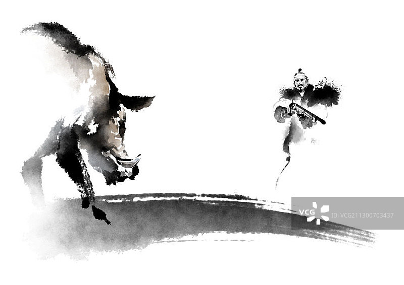 猎人偶遇野猪图片素材