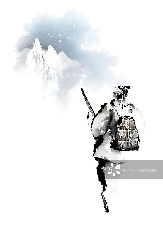 猎人看着山图片素材