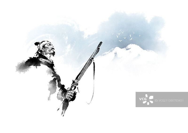 猎人看着山图片素材