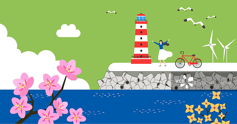 男人和女人一起骑自行车，穿过樱花公园图片素材