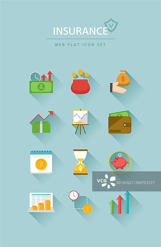 与保险相关的扁平风格web图标图片素材