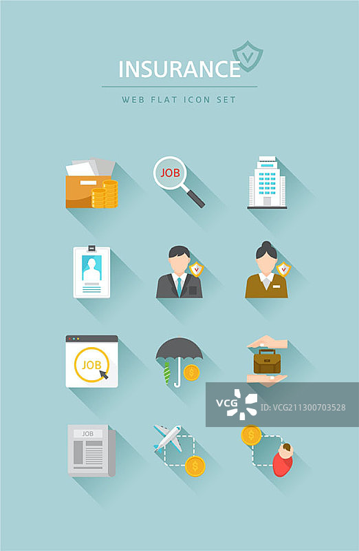 与保险相关的扁平风格web图标图片素材