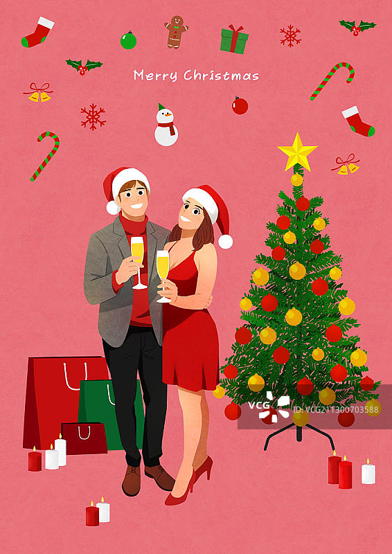 情侣在圣诞节派对上喝香槟图片素材