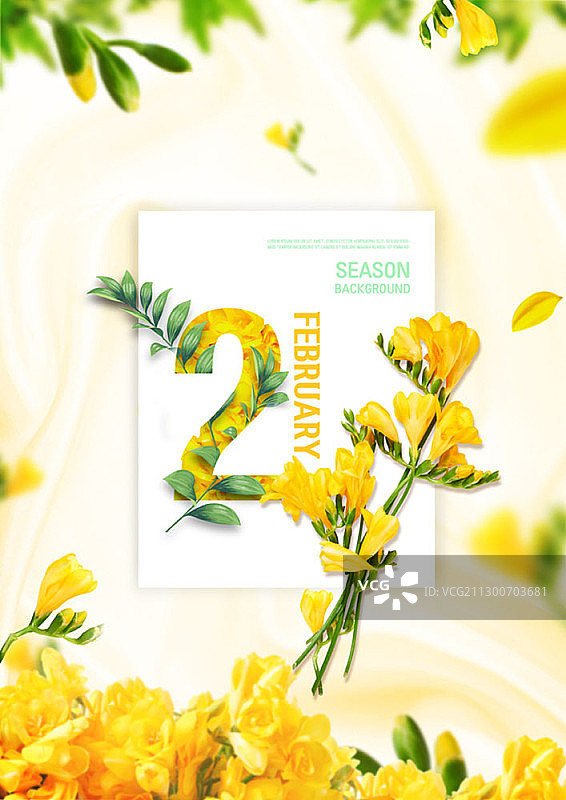 黄色小苍兰二月花卉背景图片素材