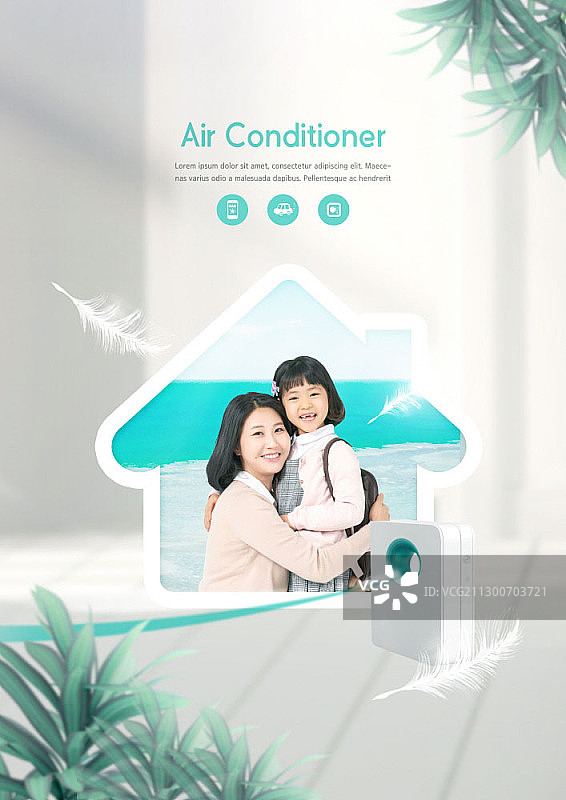 母亲和女儿微笑及空调合成图图片素材