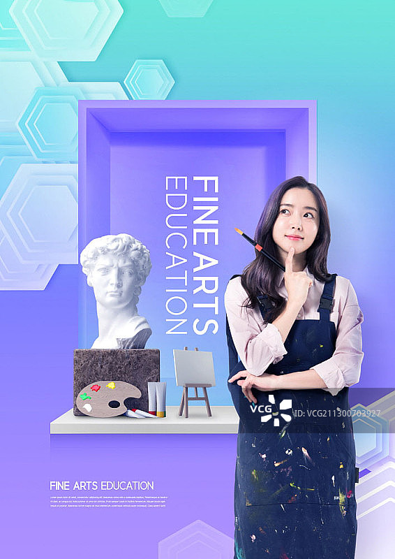 美术老师与石膏像合影图片素材