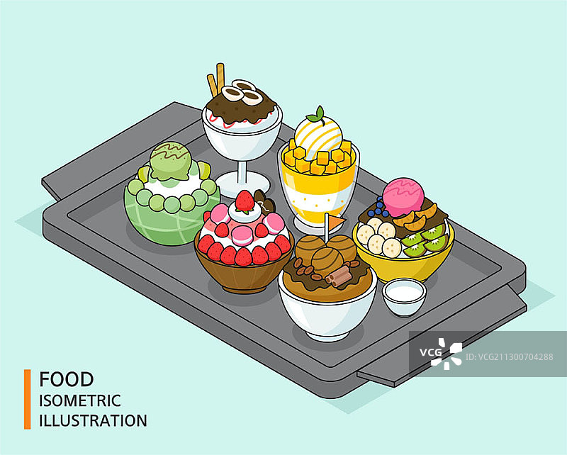 刨冰相关食品2.5D插画图片素材