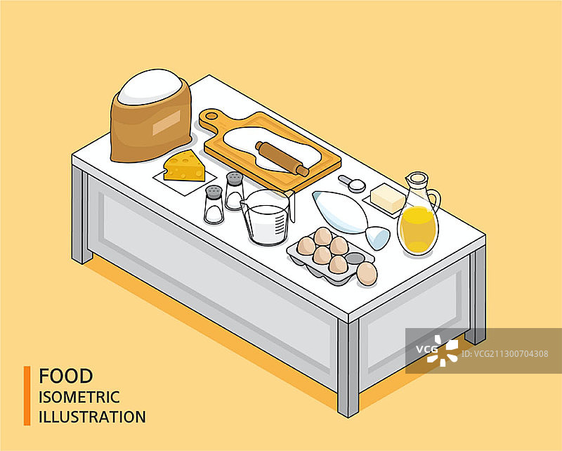 与烘焙原料相关的食品2.5D插图图片素材