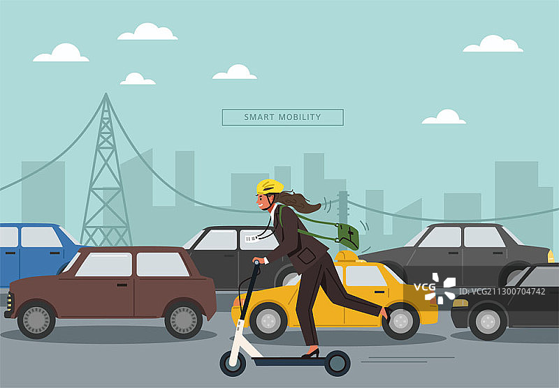 女子骑电动滑板车上班图片素材
