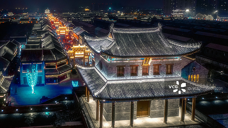 山东省青岛市即墨古城街景夜景图片素材