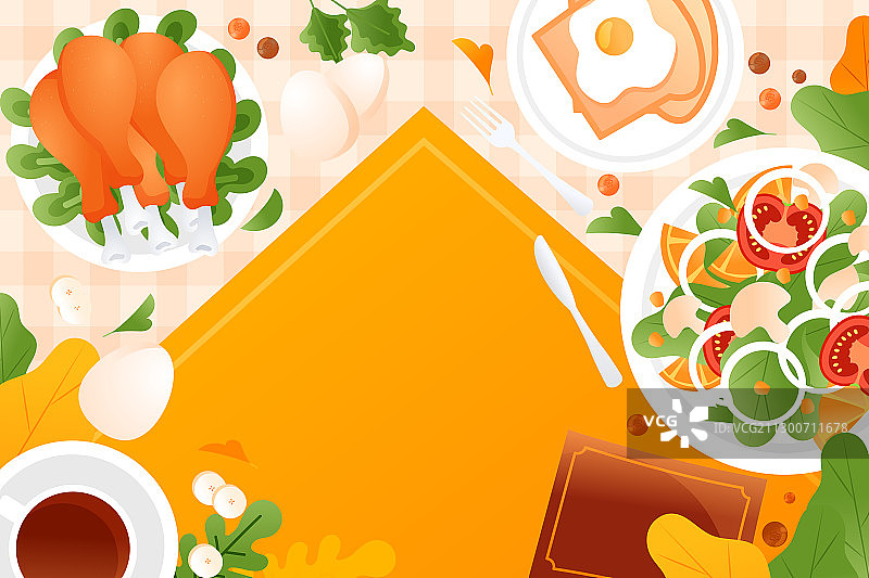 卡通美食餐饮外卖周年庆送礼食品安全健康营养均衡顶视图矢量插画图片素材