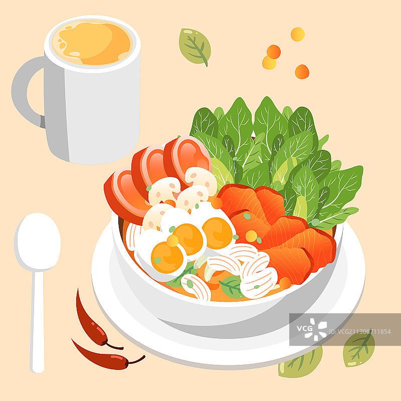 卡通美食餐饮外卖周年庆送礼食品安全健康营养均衡顶视图矢量插画图片素材