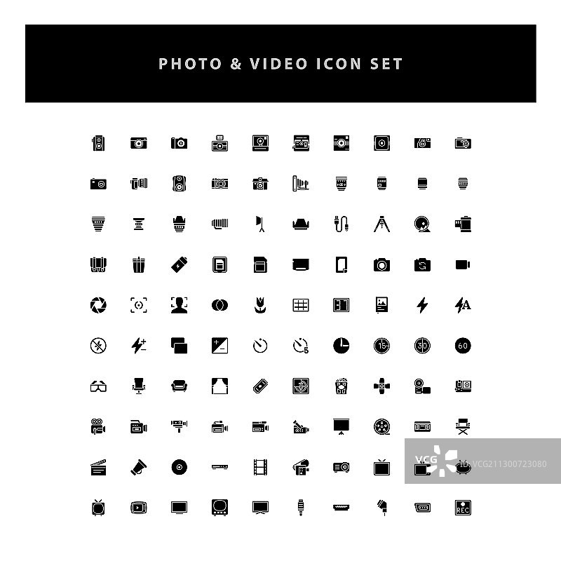 带有字形风格设计的视频和照片图标集图片素材