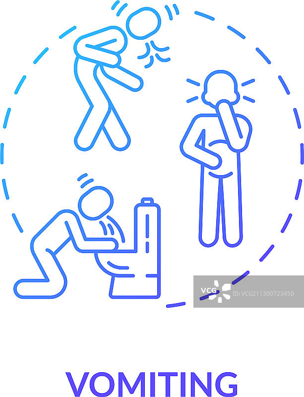 蓝色呕吐概念图标：人在厕所呕吐图片素材