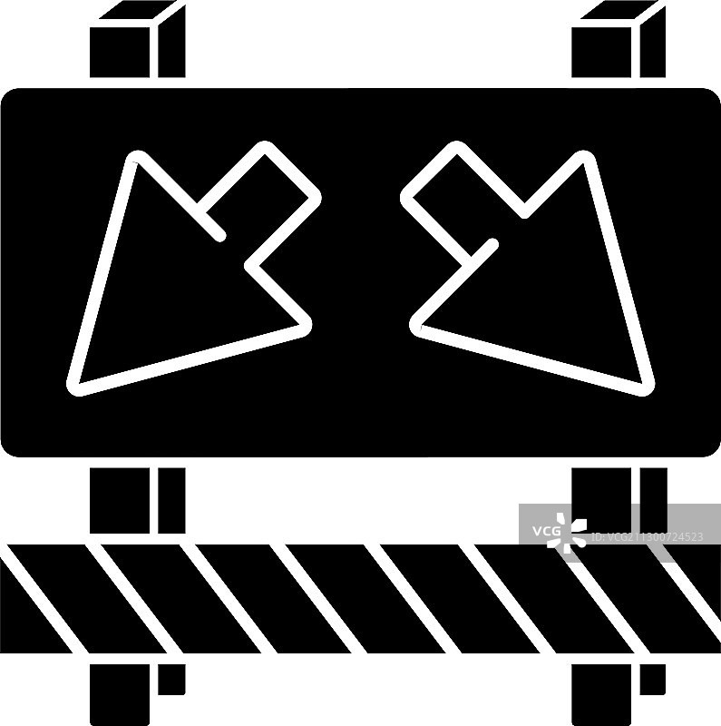 绕行黑色标志：前方道路施工图片素材