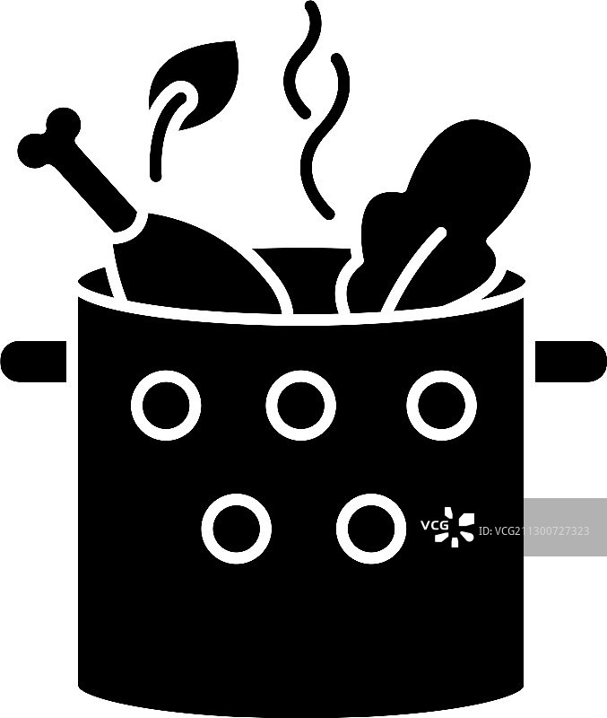 烹饪食物黑色图标：煮鸡肉图片素材