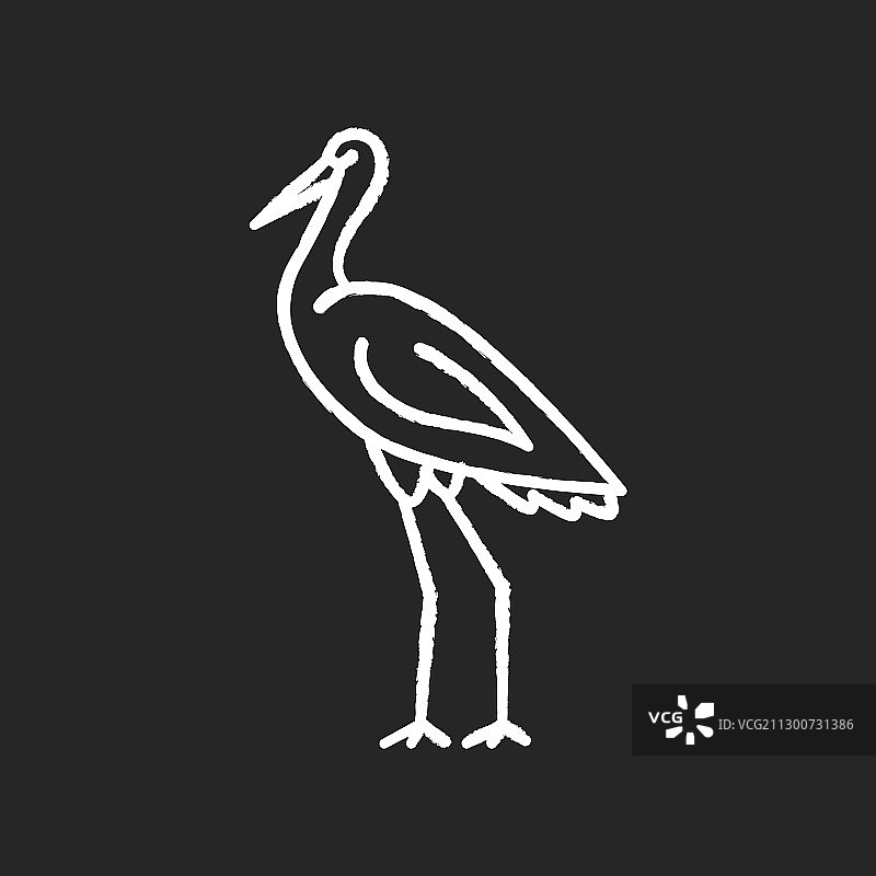 黑色背景上的白色粉笔鹤鸟图标图片素材