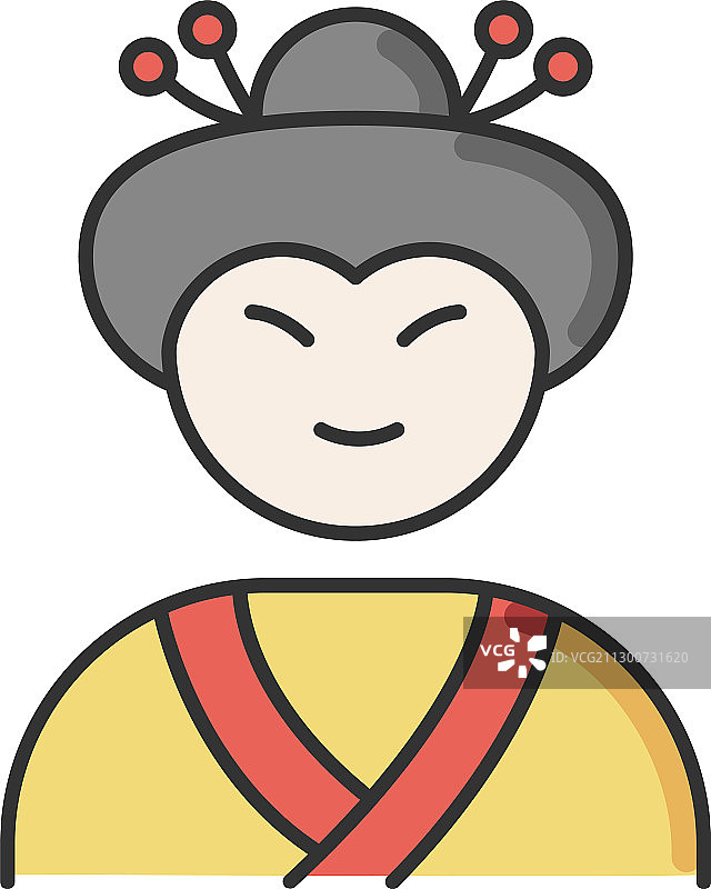 亚洲风格的日本艺伎RGB颜色图标图片素材