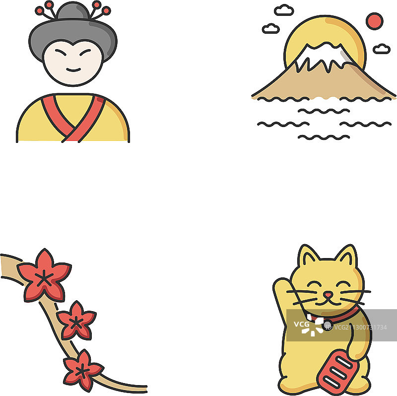 日本RGB颜色图标集：艺伎脸、富士山图片素材