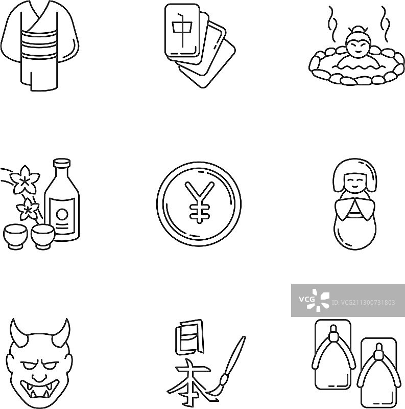 日本像素完美线性图标集：浴衣图片素材