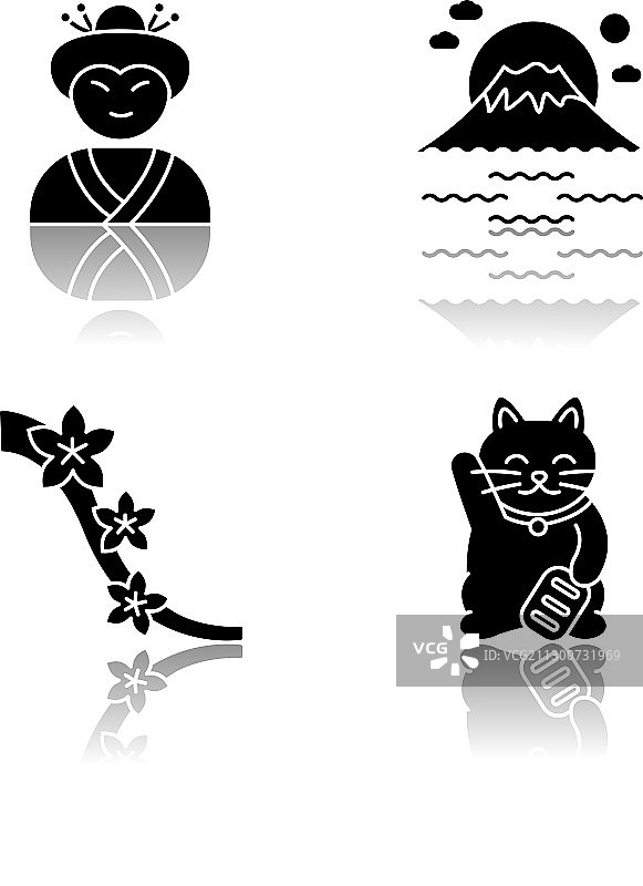 日本阴影黑色字形图标集，艺伎图片素材