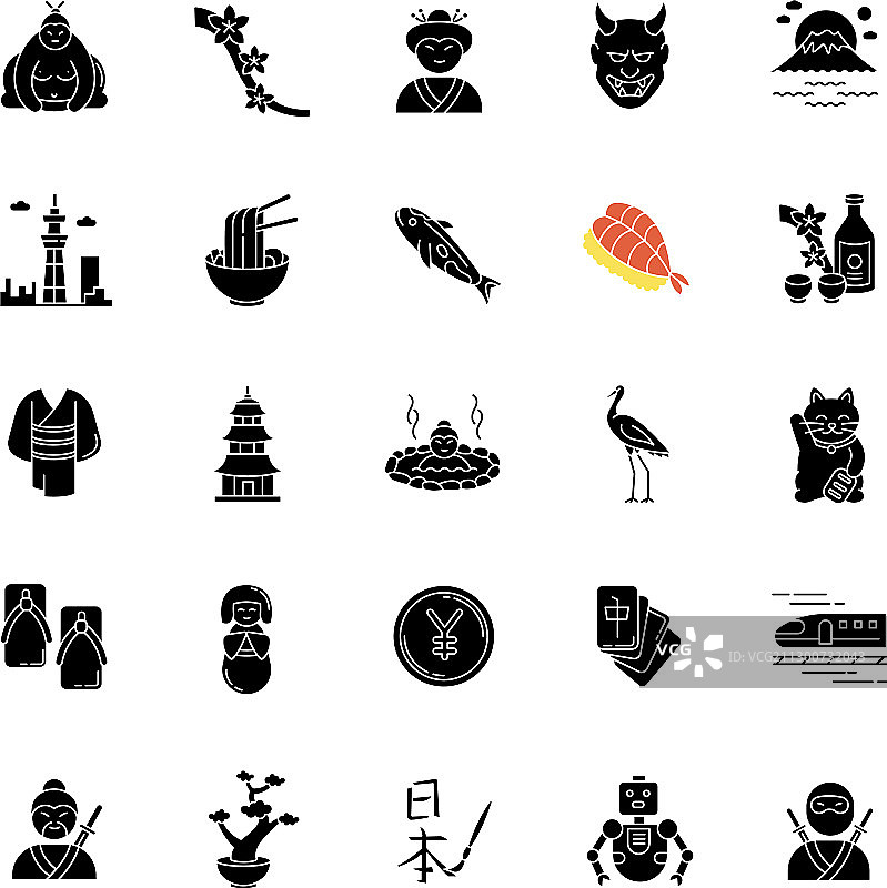 白色背景上的日本黑色字形图标锦鲤图片素材