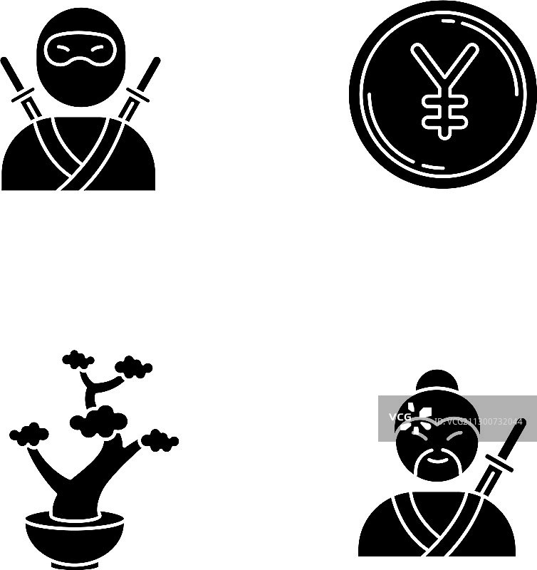 白色空间忍者日本黑色字形图标集图片素材