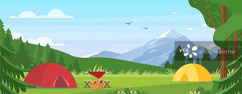 夏季露营卡通扁平风格图片素材