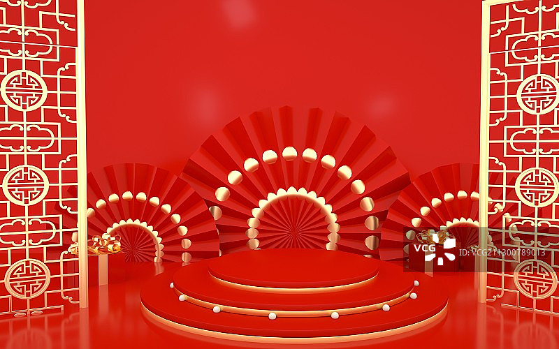 喜庆红色C4D红色新年场景图片素材