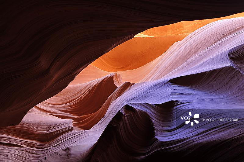 美国亚利桑那州羚羊峡谷的波浪状红色砂岩岩层图片素材