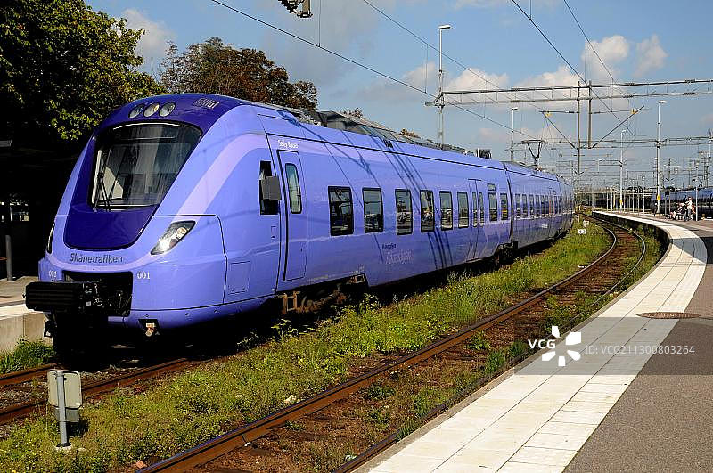 现代火车，于斯塔德，斯科纳，瑞典，欧洲图片素材