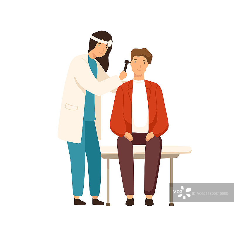 卡通女性耳鼻喉科医生检查耳朵图片素材