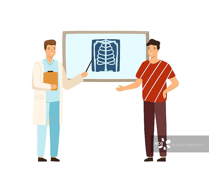 卡通男医生正在分析X光片图片素材