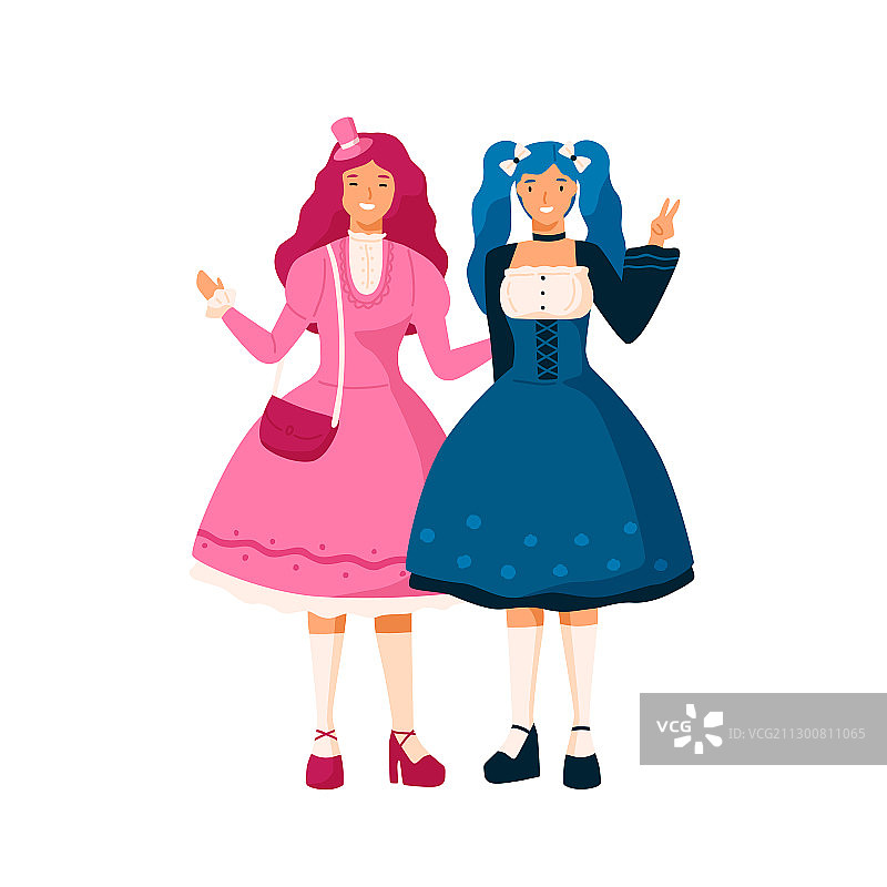 两个快乐的卡通女孩（日本风格）图片素材
