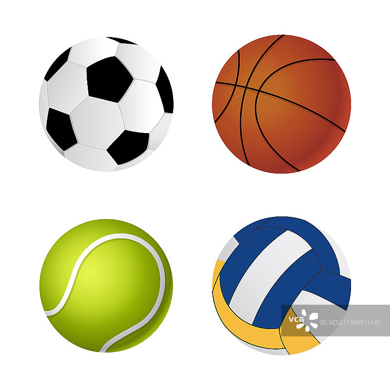 白色背景上的运动球类合集图片素材